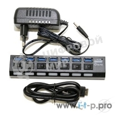 USB-концентратор USB 5bites HB37-303PBK 7*USB3.0 / БП 5В-2А / 1.2M / черный