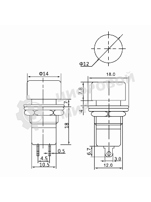 Выключатель-кнопка Rexant 250V 1А (2с) ON-OFF красный