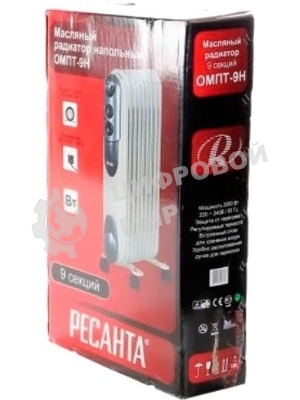 Масляный радиатор Ресанта ОМПТ- 9Н 67/3/4 2,0кВт, 450 140 650, 9 секций, 9,7 кг