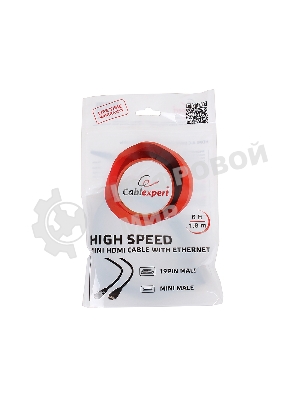 Кабель Cablexpert HDMI-mini HDMI CC-HDMI4C-6, 19M/19M, v2.0, медь, позол.разъемы, экран, 1.8м, черный, пакет