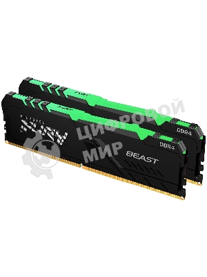 Оперативная память Kingston Fury Beast, DDR4, 16GB (2x8GB), 3600MHz, CL17, DIMM, с радиаторами, RGB, черный
