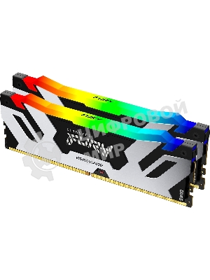 Оперативная память Kingston Fury Renegade, DDR5, 32GB (2x16GB), 6400MHz, CL32, DIMM, с радиатором, RGB, серебристый/черный