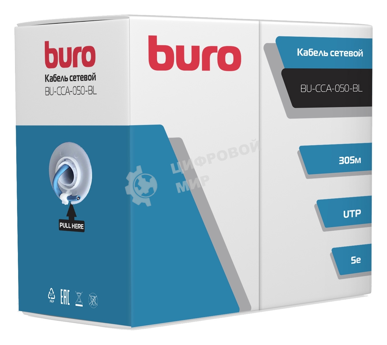 Кабель сетевой Buro BU-CCA-050-BL UTP 4 пары cat5E solid 0.50мм CCA 305м синий