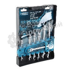 Набор ключей комбинированных Gross 14891 с трещоткой, 8 - 19 мм, 7 шт., шарнирные, CrV