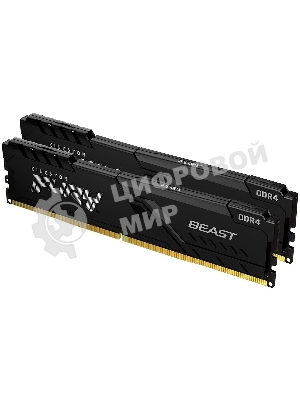 Оперативная память Kingston Fury Beast, DDR4, 16GB (2x8GB), 3200MHz, CL16, DIMM, с радиатором, черный