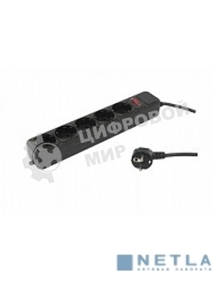 Сетевой фильтр PC Pet AP01006-5-BK 5 м, 5 розеток, черный