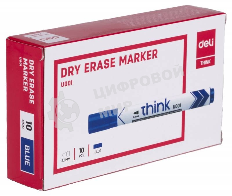 Маркер для досок Deli Think EU00130, круглый пишущий наконечник, 2мм, синий