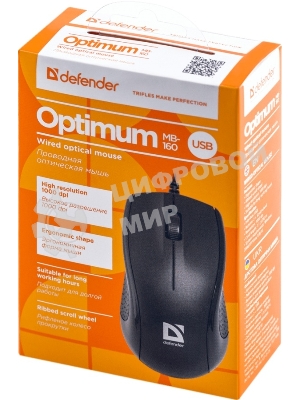 Мышь проводная Defender Optimum MB-160 черный, 1000 dpi, USB, кнопки - 3