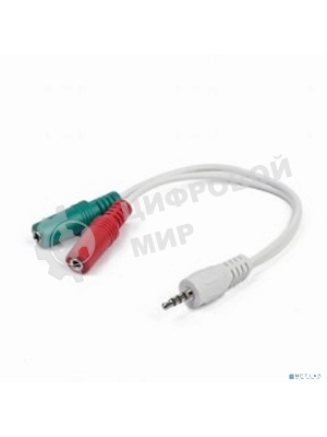 Кабель аудио сигнала Gembird, Jack3.5 4pin->Jack3.5 стерео + 3.5 микрофон моно, длина 20 см, белый