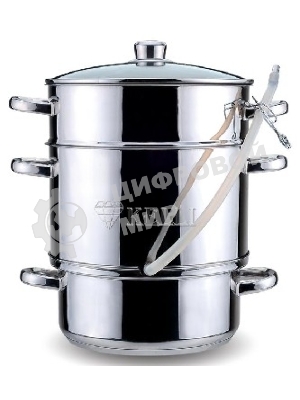 Соковарка KELLI KL-4107 8,0л(Объем 8 л. 3х-слойное капсульное дно. Дуршлаг для фруктов, овощей, ягод. Прозрачная стеклянная крышка с паровыпуском. Удобные ручки не нагреваются. Высококачественная нерж. сталь 18/10. Зеркальная полировка. Подходит к индукционным плитам.)