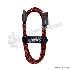 Кабель PERFEO USB2.0 A вилка - USB Type-C вилка, черно-красный, 1 м. (U4901)