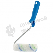 Мини-валик в сборе Сибртех Водные краски, 110 мм, ворс 12 мм,D - 16 мм, D ручки - 6 мм,полиэстер
