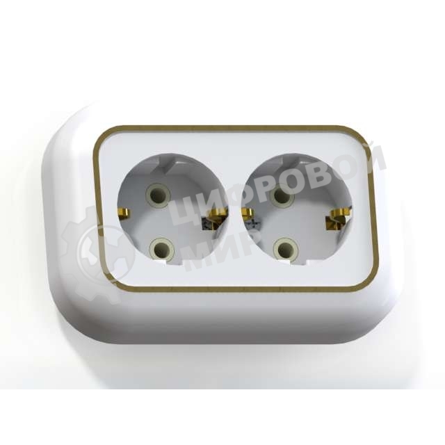 Розетка Кунцево-Электро 2-м СП Валентина РС16-830 с заземл. бел./зол.