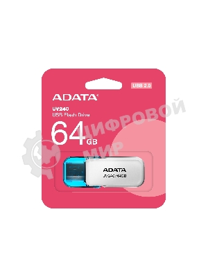 Флешка USB ADATA UV240 (AUV240-64G-RWH), 64Gb, USB 2.0, R/W 15/5, белый/синий
