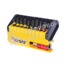 Набор бит Kranz с магнитным держателем, пластиковый кейс, 10 шт