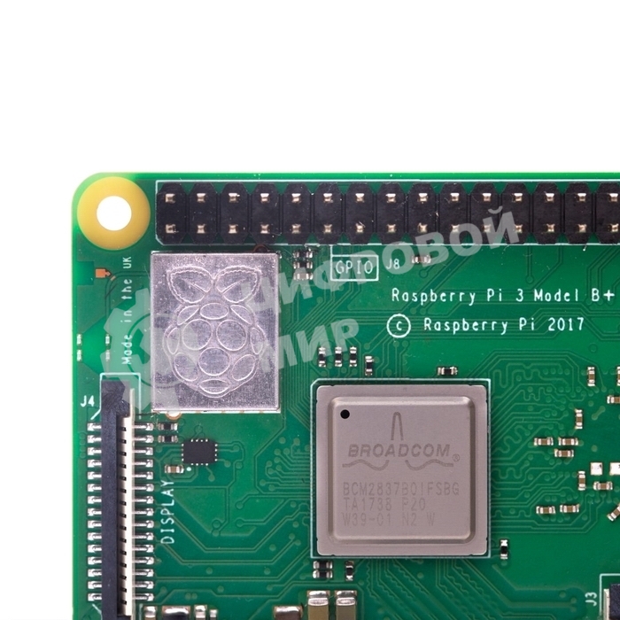 Мини ПК Raspberry Pi 3 Model B+ (RA433, E14 Version) Retail, 1Gb RAM, Cortex-A53 (ARMv8) 64-bit SoC @ 1.4GHz Broadcom BCM2837B0 CPU, WiFi, Bluetooth, 40-pin extended GPIO, 4x USB 2.0, HDMI, CSI camera port, DSI displ.port, MicroSD port (137-3331), (БП и корпус