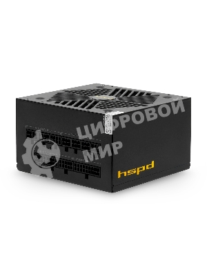Блок питания HSPD, 850W 80 PLUS Gold (ATX, 2.52, Full modular, 1x24(20+4)pin mesh 550мм, 1xCPU*2 8(4+4)pin 650+150мм, 2xPCIe*2 8(6+2)pin 500+150мм, 2xSATA*3 450+150+150мм, 1xMOLEX4pin*3 450+150+150мм, Active, 120x120мм, 150x140x86мм, APFC, OVP, UVP, SCP, OCP, OTP, OPP, NLO, SIP, black)