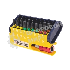 Набор бит Kranz с магнитным держателем, пластиковый кейс, 19 шт