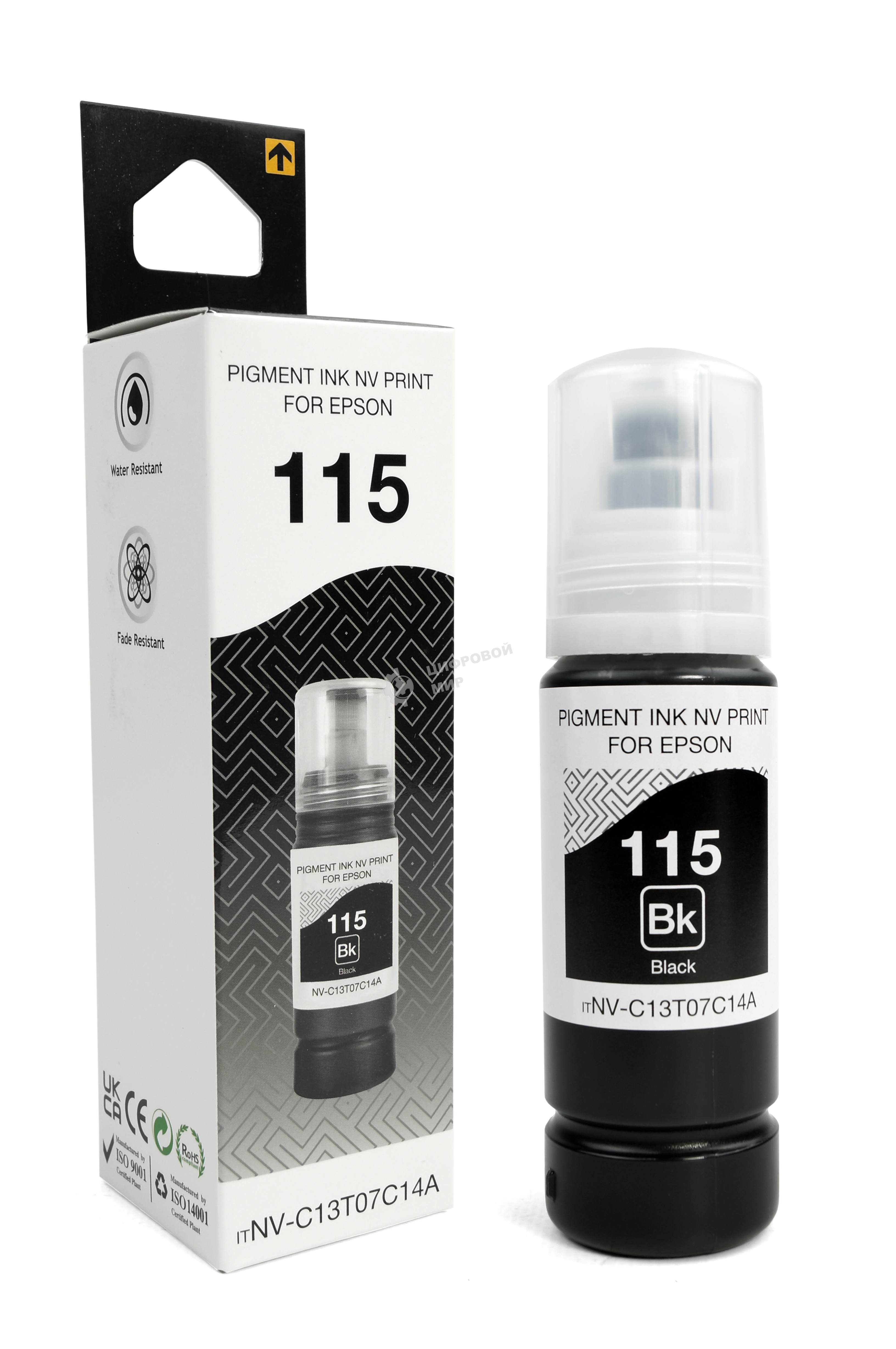 Чернила NVP 115 (NV-C13T07C14A) для Epson L8160, L8180 (70 мл) Black пигментные (в коробке) совместимые
