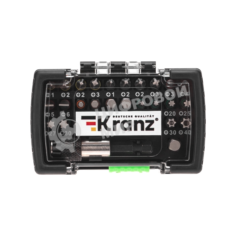 Набор бит Kranz с магнитным держателем, пластиковый кейс, 32 шт