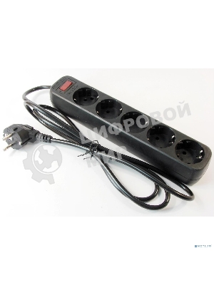 Сетевой фильтр Smartbuy SBSP-18-K One, 10А, 2 200 Вт, 5 розеток, длина 1,8 м, черный (SBSP-18-K)/45