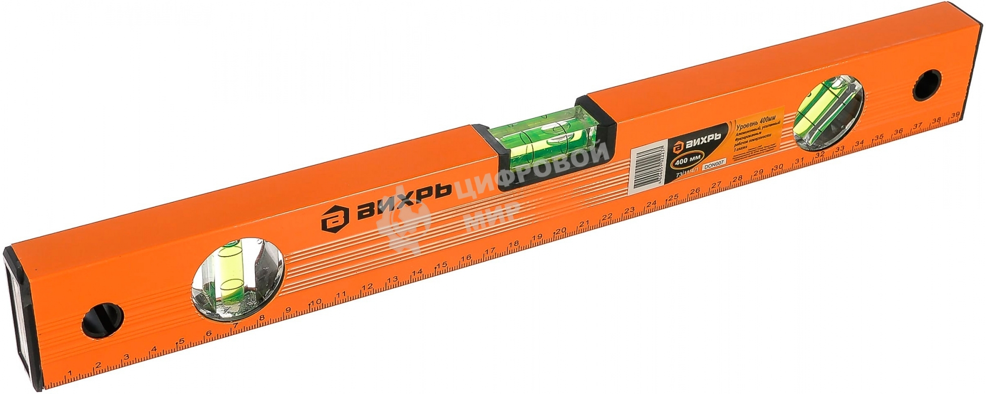 Уровень алюминиевый ВИХРЬ 400мм фрезерованный 3 глазка
