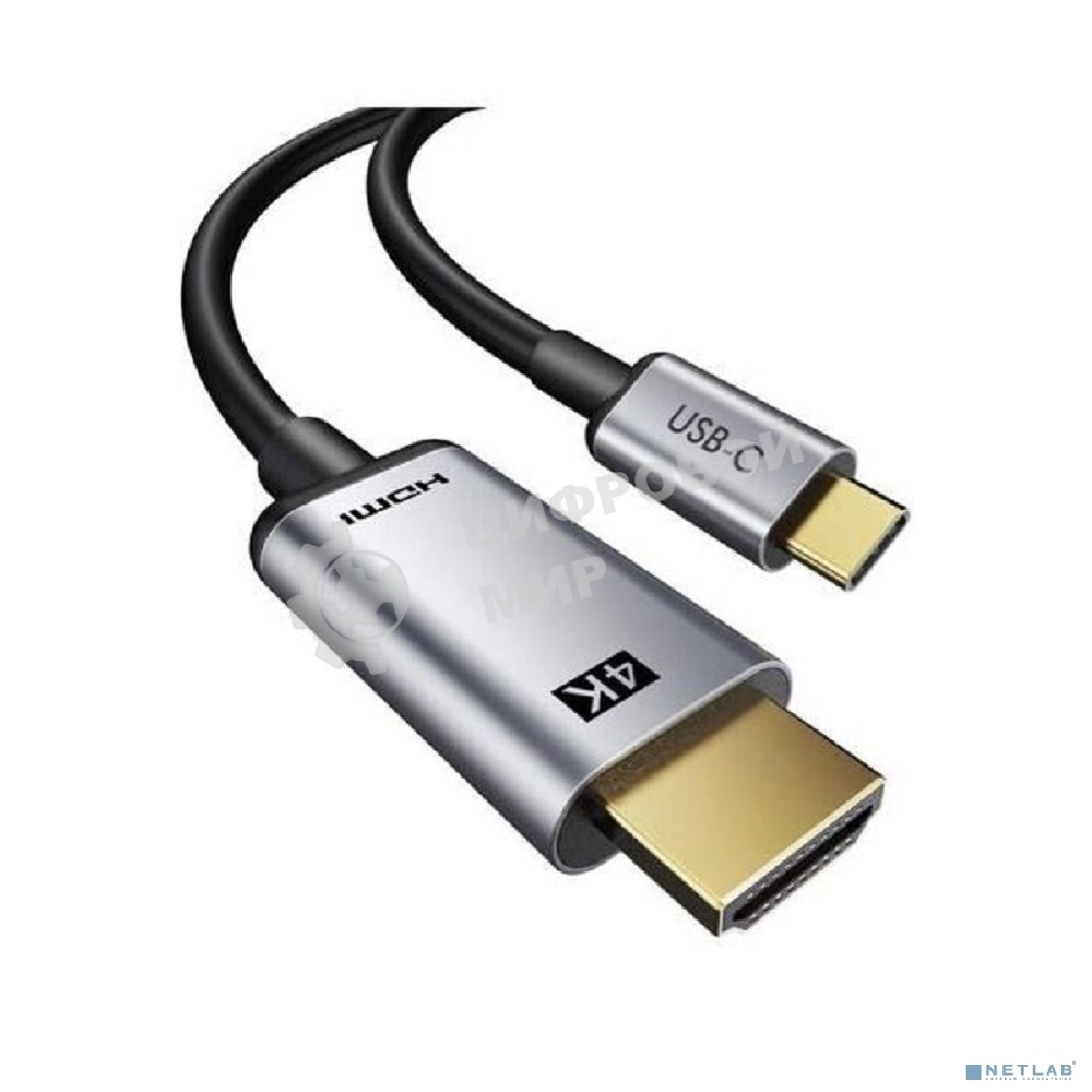 Bion Переходник USB Type-C - HDMI (M/F), 4K@60Hz, металлический корпус, 0.10 м