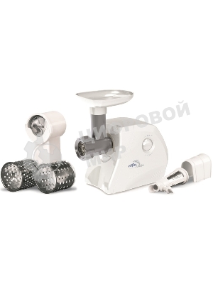 Мясорубка электрическая Ротор Альфа ЭМШ 35/250-2 белый, 1500 Вт, 0.6 кг/мин, защита от перегрузки, насадки - 4