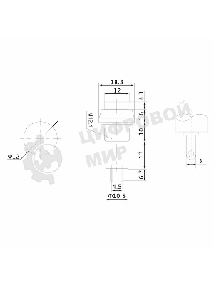 Выключатель-кнопка Rexant 250V 1А (2с) (ON)-OFF Б/Фикс красный