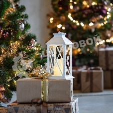 Декоративный фонарь Neon-night со свечой 14x14x29 см, белый корпус, теплый белый цвет свечения