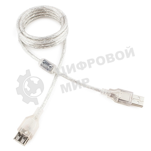 Кабель-удлинитель USB2.0 Pro Cablexpert CCF-USB2-AMAF-TR-6, AM/AF, 1,8м, экран, 2феррит.кольца, прозрачный, пакет