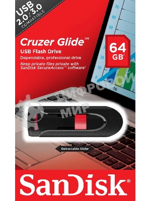 Флешка USB Sandisk 64Gb Cruzer Glide SDCZ60-064G-B35 USB 2.0 черный/красный