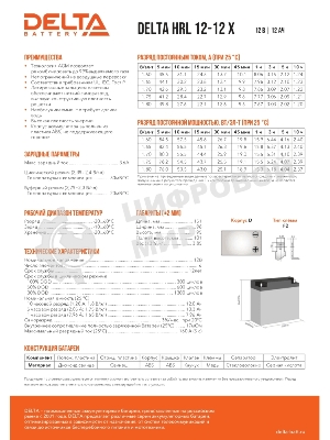 Батарея Delta HRL 12-12 X (12А\ч, 12В) свинцово- кислотный аккумулятор