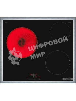 Электрическая варочная панель Bosch PKM645BB2E, стеклокерамическая поверхность, независимая, рамка-сталь, черный 4.8x58.3x51.3