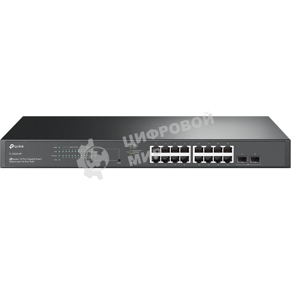 Коммутатор JetStream 18-Port Gigabit Smart Switch with 16-Port PoE+ EUplug