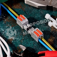 Клемма Rexant СМК 222-422R проходная разъемная 2 полюса серый 0,2-2,5/4 мм² (50 шт/уп)