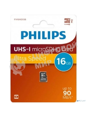 Флеш карта microSD 16Gb PHILIPS High Speed microSDHC Class 10 90Mb/s