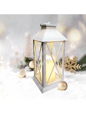 Декоративный фонарь Neon-night со свечой 14x14x29 см, белый корпус, теплый белый цвет свечения