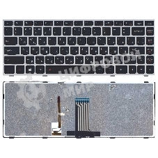Клавиатура для ноутбука Lenovo Flex 2-14 G40-30 G40-70 черная с серебристой рамкой с подсветкой