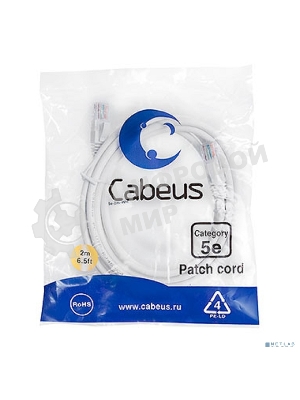 Шнур коммутационный Cabeus, Cat.5e, неэкр., U/UTP, RJ45/RJ45, PVC, AWG24, 2м, белый
