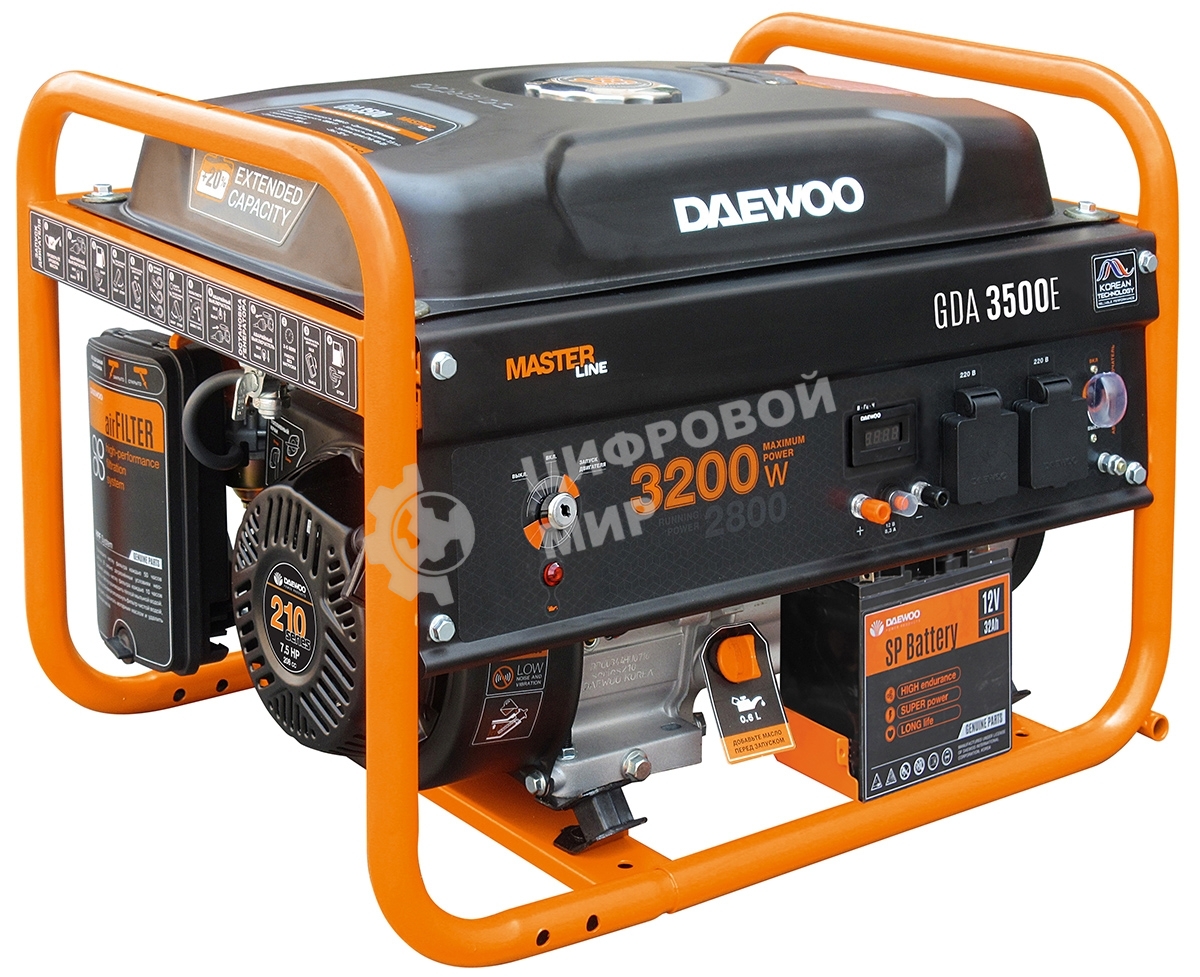 Генератор DAEWOO GDA 3500E 2.8/3.2 кВт 230В 208см3 7.0лс 15л 2х230В 42кг