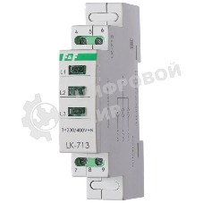 Указатель напряжения LK-713 3 зел. светодиода (сигнализация наличия 3ф 35мм 3х400/230+N IP20 монтаж на DIN-рейке) F&F EA04.007.002