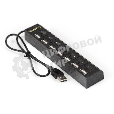 USB-концентратор ExeGate EX293978RUS DUB-72SW (кабель-адаптер USB2.0 --> 7xUSB2.0, кнопки включения/отключения для каждого порта, Plug&Play, черный)