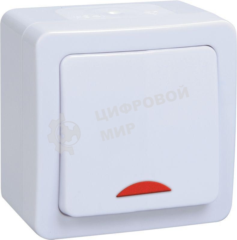 Выключатель 1-кл. ОП ГЕРМЕС PLUS для открытой установки со свет. индик. ВС20-1-1-ГПБ IP54 (цвет клавиши: белый) IEK EVMP11-K01-10-54-EC