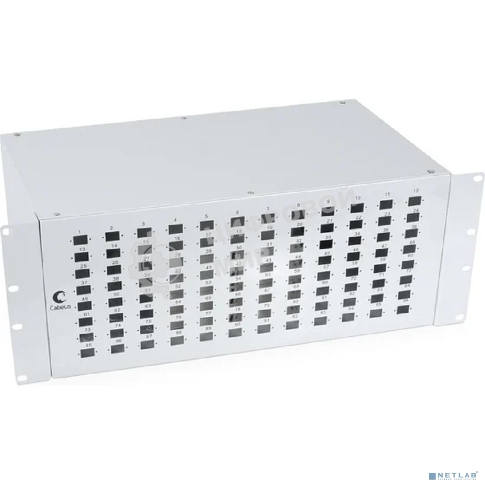 Бокс оптический Cabeus, портов: 96, SC (LC duplex), 192 хОВ, 4U, 176х410х200 мм (ВхШхГ), серый, (FO-19-96SC)