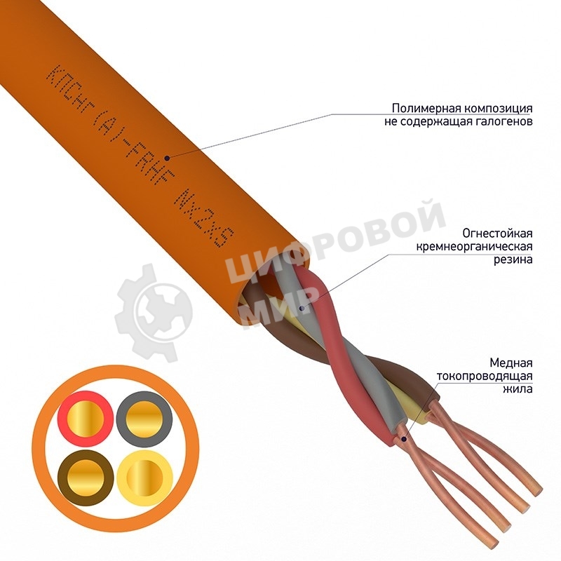 Кабель огнестойкий Rexant КПСнг(А)-FRHF 2x2x0,75 мм², бухта 200 м, 01-4924