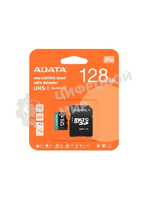 Флеш карта MICRO SDXC 128Gb W/AD. AUSDX128GUI3V30SA2-RA1 ADATA