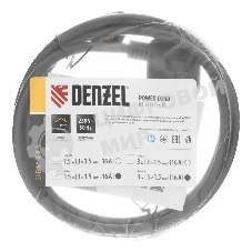 Шнур сетевой Energy Series, ПВС, 1,5 м, 3х1,5 мм, с неразборной вилкой, черный Denzel