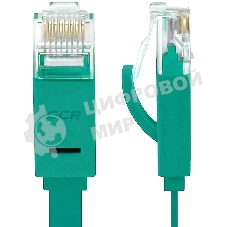 Патч-корд Greenconnect плоский прямой PROF15.0m UTP медь, cat.6, зеленый, позолоченные контакты, 30 AWG, Premium ethernet high speed 10 Гбит/с, RJ45, T568B (GCR-LNC625-15.0m)