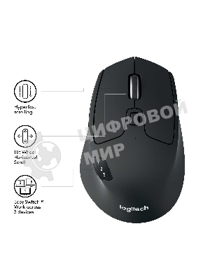 Мышь беспроводная Logitech M720 Triathlon черный, 1000 dpi, радиоканал, Bluetooth, USB, кнопки - 8